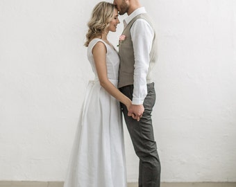 Linen Wedding Gown, Bridal Linen Dress, Linen Bridal Attire, Rustic Wedding Dress, Vintage- Inspired Wedding Gown, Classic Wedding Dress.