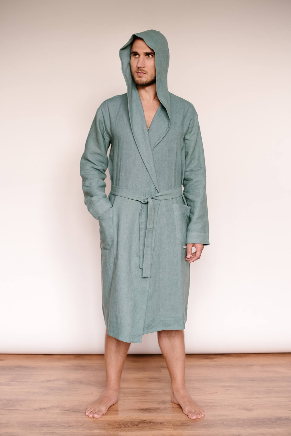 Linen Robe Linen Nightgown Linen Bathrobe Hooded Robe Mens - Etsy