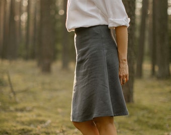 Charcoal Linen Skirt, Minimalistic And Modest A-Line Skirt, Casual Skirt, Linen Clothes, Flax Clothing For Women, Flax Skirt.