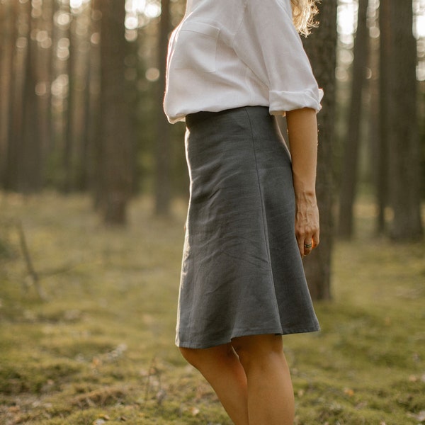 Anthrazit Leinenrock, minimalistischer und bescheidener A-Linienrock, lässiger Rock, Leinenkleidung, Flachskleidung für Frauen, Flachsrock.