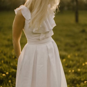 Ethereal Bohemian Linen Wedding Dress: Bespoke Forest Gown for Modest Bride.