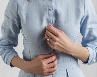 Vestido de lino clásico, elegante conjunto de lino, vestido de madre del novio, moda de lino atemporal, atuendo femenino, vestido de inspiración vintage.