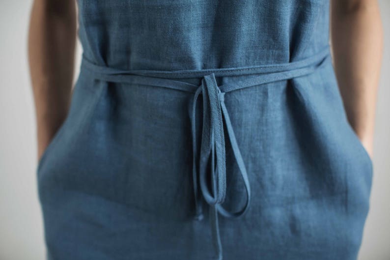 Made to Order Dress, Locally Made Dress, Minimalistic Blue Linen Dress, Eco-Friendly Apparel, Sustainable Fashion, Ethically Made Clothing. image 4