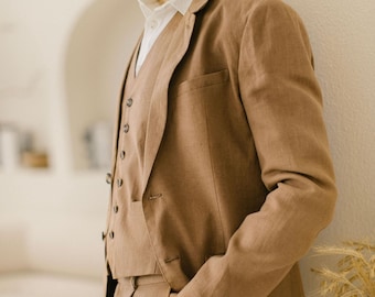 Tailored Men's Linen Jacket – Handcrafted, Breathable, Classic Style. Rustic Groom & Groomsmen Outfit