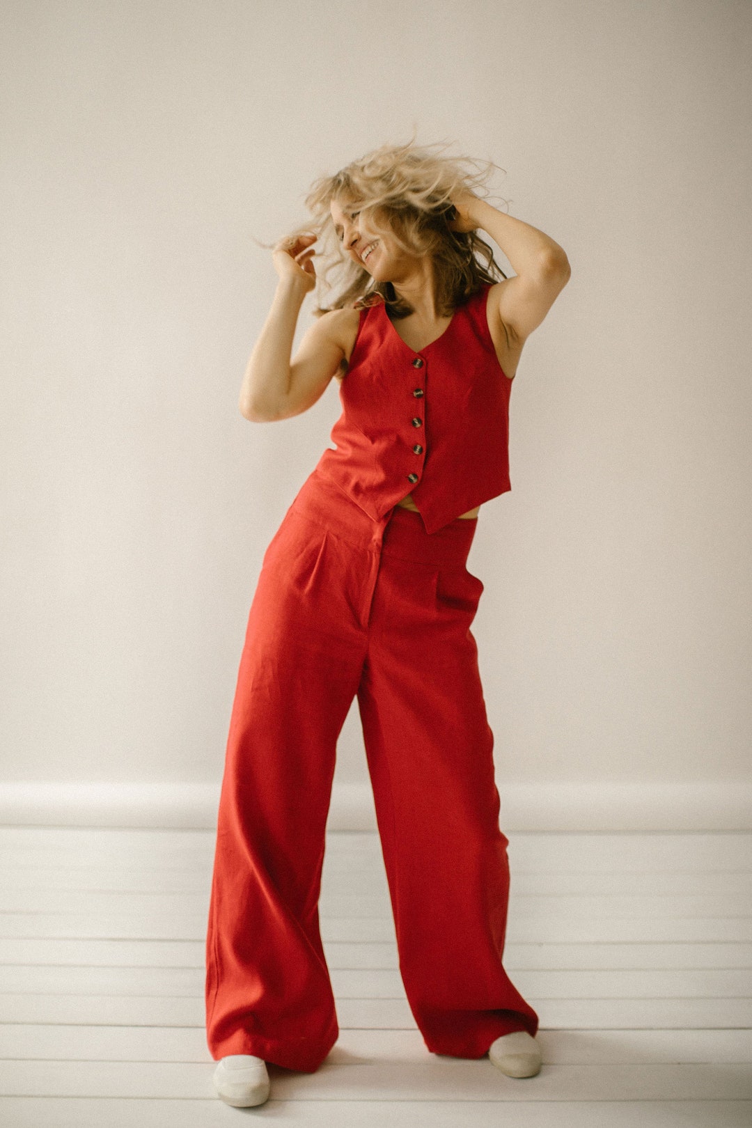 Linen Pants Waistcoat Set Palazzo Pants Linen Trousers Linen