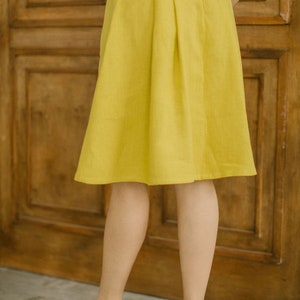 Linen Midi Skirt, Flowy Skirt, Pleated Skirt, High Waisted Skirt, Swing Skirt, Yellow Skirt, Lindy Hop Skirt, Jazz Skirt, A-Line Skirt. image 5