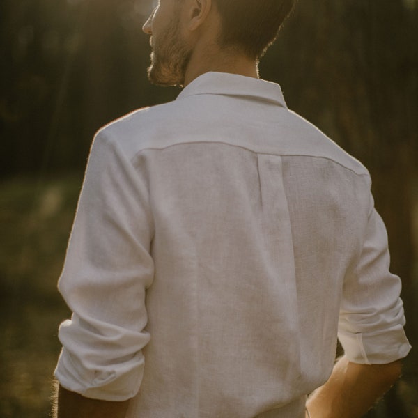 Men's Linen Shirt, Casual And Minimalistic Wedding Shirt, Wedding Attire For Men, Linen Clothes For Men, Simple Linen (Flax) Shirt.