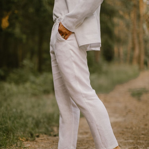 Linen Groom Pants, Rustic Wedding Pants, Casual Wedding Trousers, White Boho Wedding Pants, Men's Wedding Attire, Linen Clothes For Men.