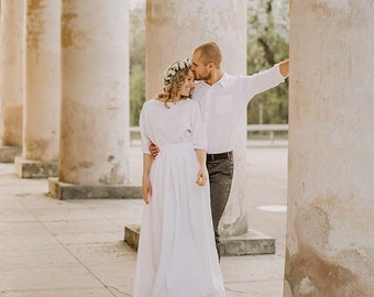 Relaxed Linen Wedding Dress, Bespoke Wedding Attire, Loose Fit Modest And Simple Bridal Gown, Boho Bridal Dress, Forest Wedding Dress.