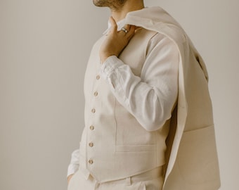 Handmade Complete Linen Wedding Suit / Beach, Coastal, Countryside, Nature Groom Attire / Tailor Made