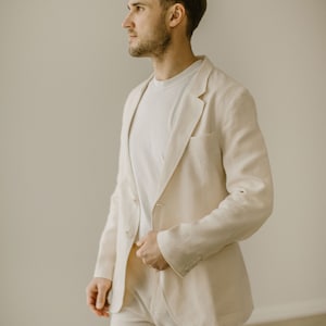 Bohemian Men&#39;s Linen Overcoat - Casual Rustic Wedding Jacket for Groom and Groomsmen.