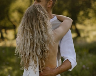 Bohemian Linen Wedding Dress / Open Back And Classy Design / For Coastal, Rustic Ceremonies.
