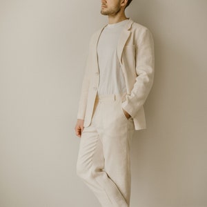 Linen Wedding Suit Set for Men: Boho, Rustic, Casual Groom Attire - 2 Piece Modest Ensemble.