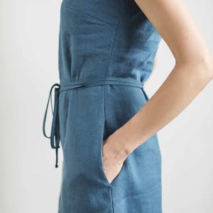 Made to Order Dress, Locally Made Dress, Minimalistic Blue Linen Dress, Eco-Friendly Apparel, Sustainable Fashion, Ethically Made Clothing. image 6