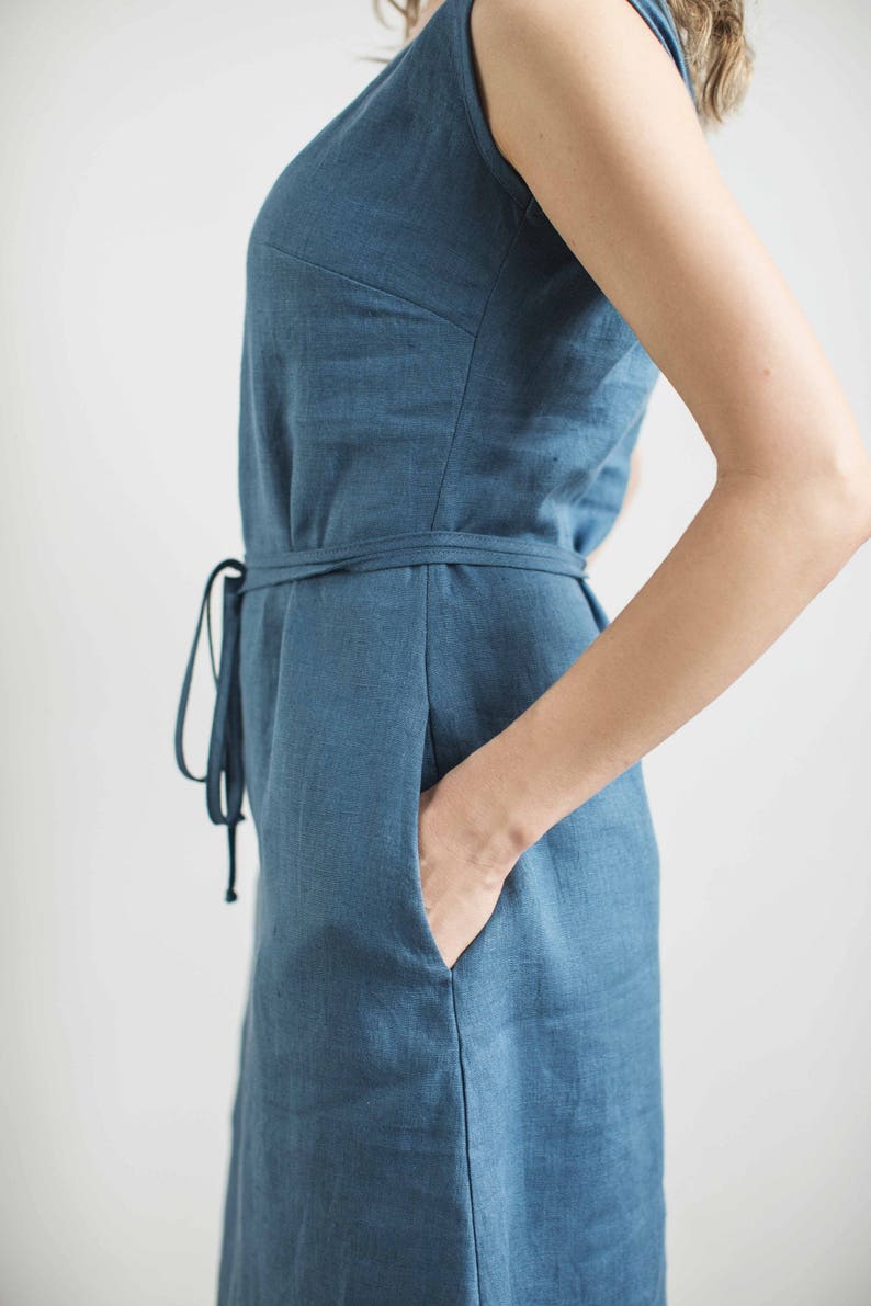 Made to Order Dress, Locally Made Dress, Minimalistic Blue Linen Dress, Eco-Friendly Apparel, Sustainable Fashion, Ethically Made Clothing. image 6