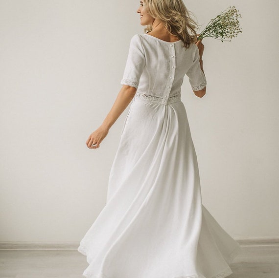 linen hippie wedding dress