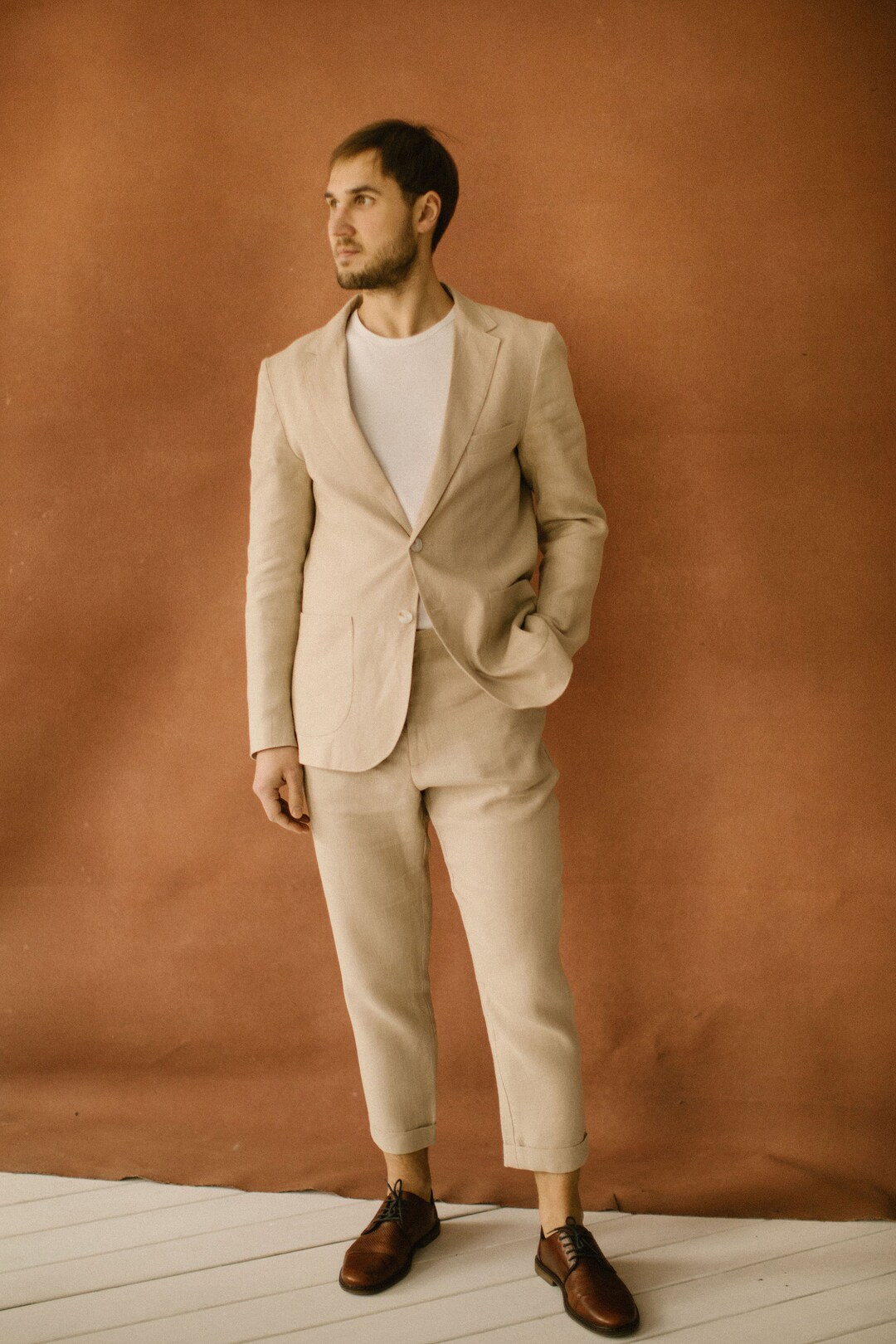 thumbnail image 2 of Cotton Suits For Men Msatuy Men's 2 Piece Linen Suits Set Slim Fit Casual Lightweight Blazer Jacket And Pants Summer Beach Wedding At Men's Clothing Store Summer Jacket Men 2 of 14