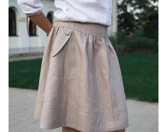 Midi Linen Skirt, Wide Waist Skirt, Flowy Skirt, Flair Skirt, Every Day Skirt.