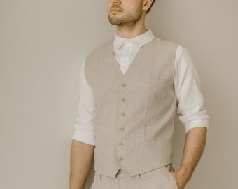 Linen Men's Waistcoat, Casual Wedding Vest, Timeless Groom Vest, Tailored Waistcoat, Simple Rustic Waistcoat, Wedding Attire, Linen Clothes.