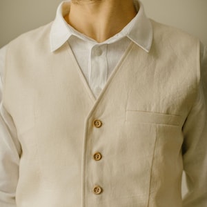 Gilet in lino fatto a mano per uomo – Realizzato su misura / Gilet rustico da uomo per sposo e testimoni immagine 16
