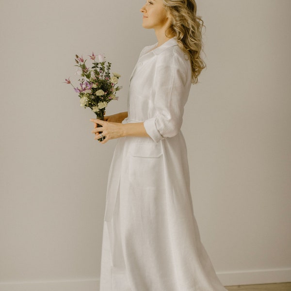 Wedding Coat Dress, Long Sleeve Wedding Gown, Rustic Wedding Dress, Vintage-Inspired Bridal Attire, Simple Wedding Gown With Sleeves.