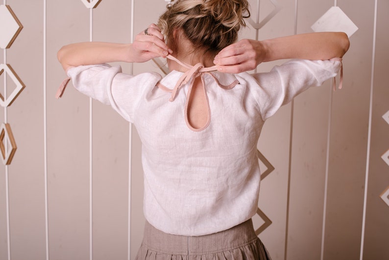 Peter Pan Collar Blouse, White Linen Blouse, Vintage Inspired Linen Top, Two Color Blouse, Sustainable Fashion Top, Linen Clothing. image 5