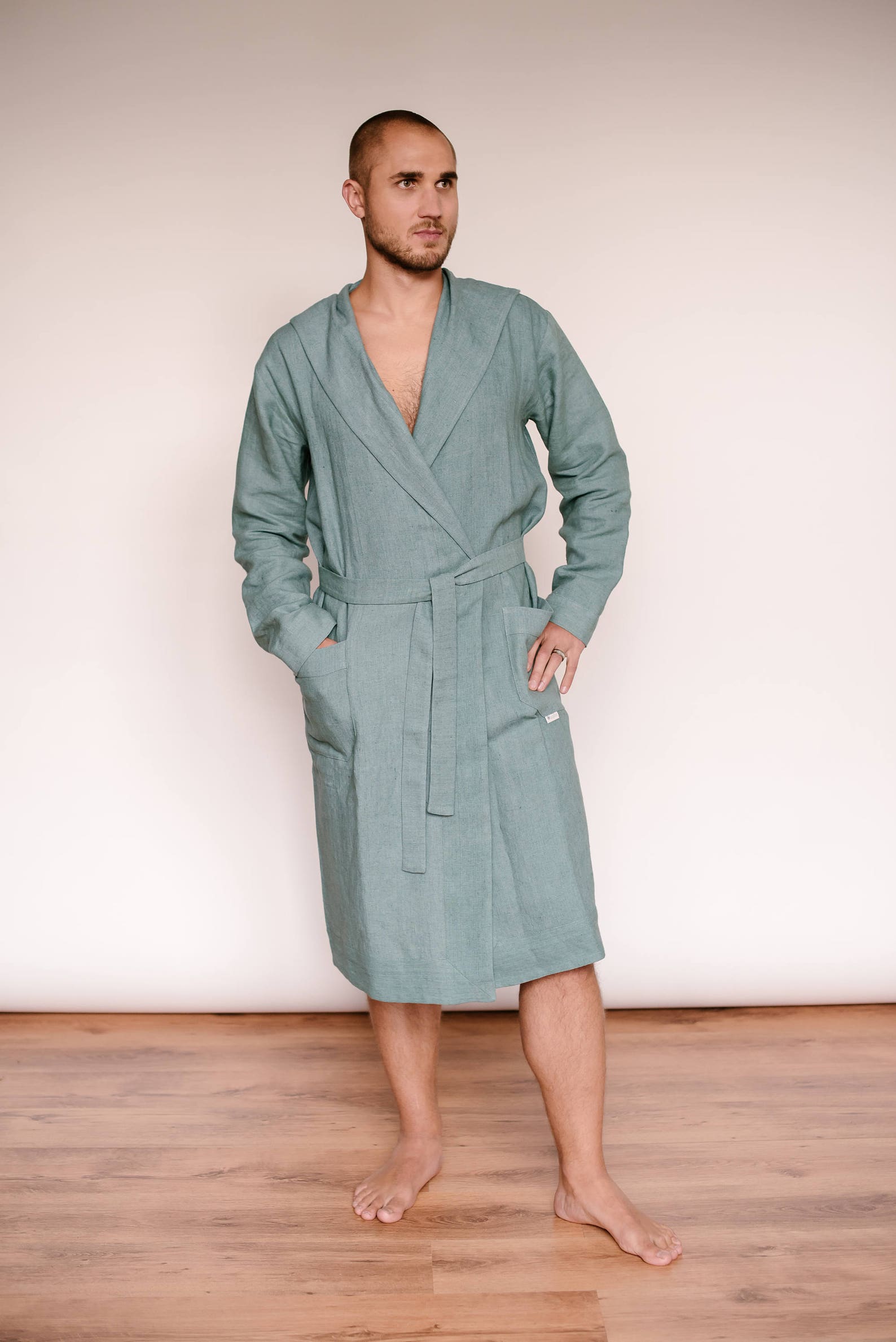 Men Linen Robe Linen Bathrobe Hooded Robe Kimono Robe Men Etsy