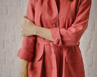 Minimalistic Coat, Modest Linen Coat, Casual Every Day Coat, Linen Cardigan, Modest Clothing, Flax Clothing, Linen Blazer, Red Linen Coat.