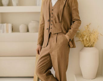 Rustic Boho Linen Wedding Suit Ensemble / Slow Fashion, Timeless Attire For The Groom & Groomsmen.