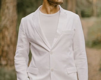 White Rustic Jacket, Smart Casual Jacket, Linen Jacket, Linen Overcoat, Simple Wedding Jacket, Flax Clothing For Men, Men's Modest Jacket.