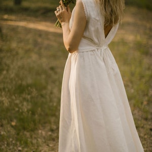 Backless Linen Lace Bridal Dress, Rustic Wedding Dress, Goddess Wedding ...