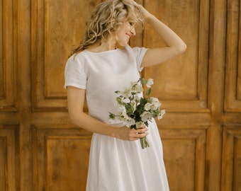 Two Piece Wedding Dress, Crop Top Wedding Gown, Linen Bridal Separates, Flax Wedding Attire, Bespoke Modest and Simple Wedding Dress.