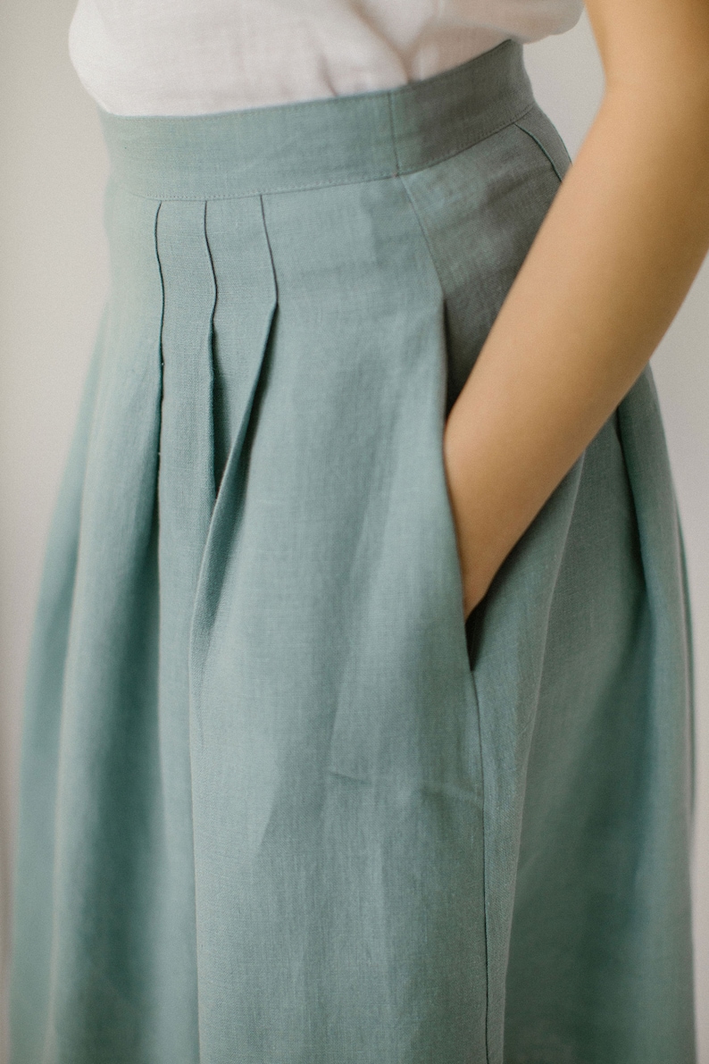 Linen Midi Skirt, Flowy Skirt, Pleated Skirt, High Waisted Skirt, Swing Skirt, Yellow Skirt, Lindy Hop Skirt, Jazz Skirt, A-Line Skirt. image 8