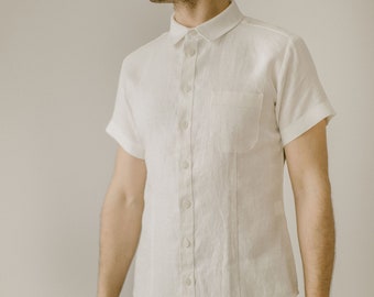 Retro Shirt For Men, Casual Wedding Shirt, Vintage Style Linen Shirt, Short Sleeve Shirt, Linen Clothing For Men, Men's Flax Shirt.