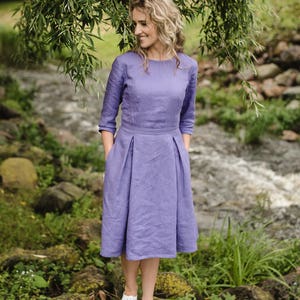 Linen Mother Of The Bride Dress, Flax Dress, Lavender Dress, Vintage Inspired Dress, Retro Charm Attire, Elegant Bespoke Gown, Flax Dress.