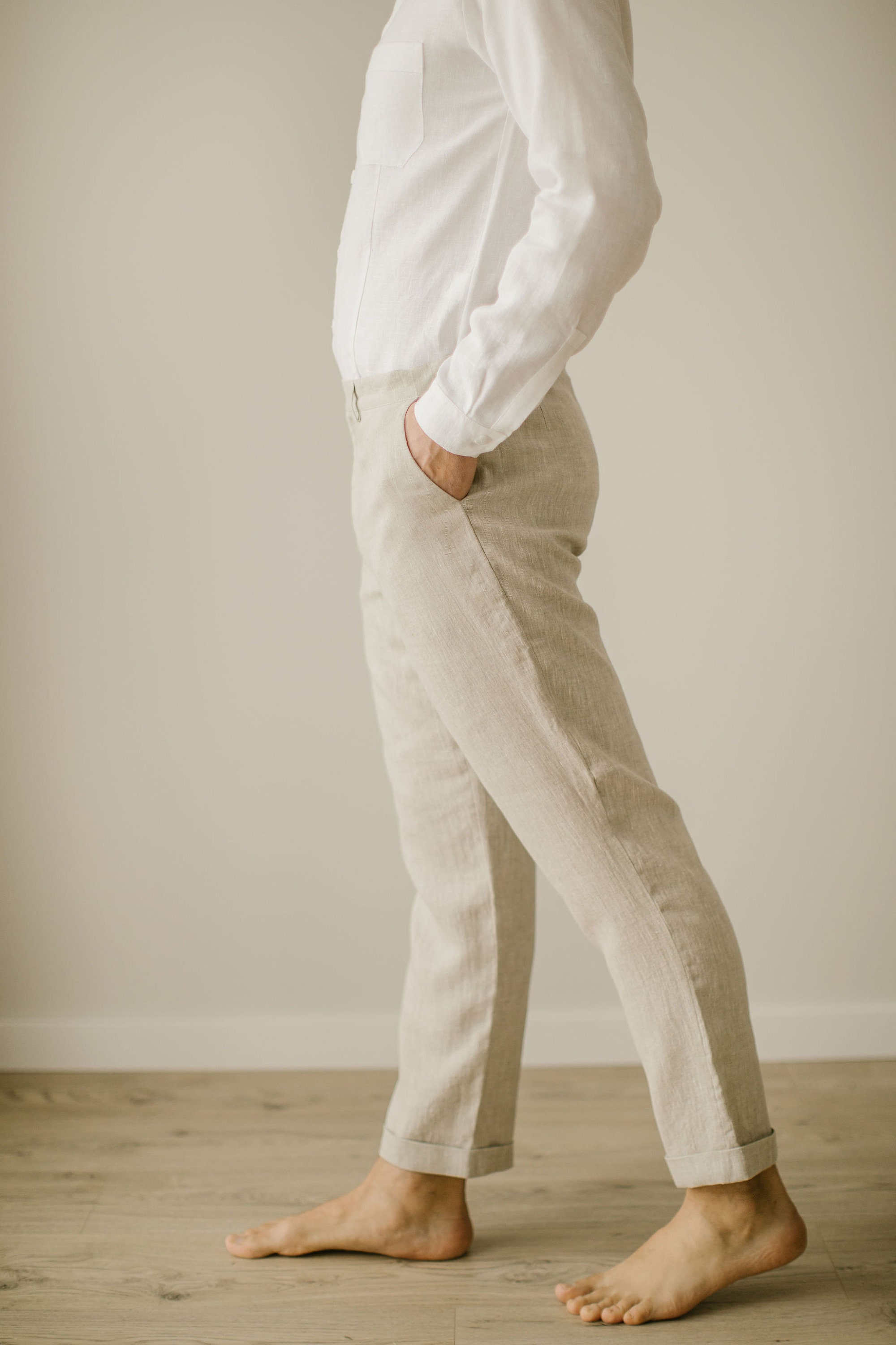 Comfy Classics: Classic White Linen Pants for Men, Wedding Dress