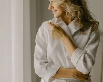 Bridal Linen Robe / Wedding Nightgown / Hooded Bathrobe / Slow Living Robe