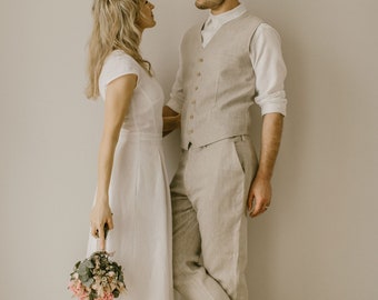 Beach Wedding Suit (Set of 2), Linen Groom Set, Pants Vest Set, Waistcoat Trousers Set, Wedding Men's Attire, Linen Clothes For Men.