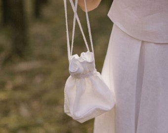 Linen Wedding Reticule, Linen Wedding Handbag, Rustic Wedding Reticule, Linen Purse, Linen Wedding Accessory, Boho Wedding Reticule