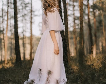 Bohemian Wedding Dress, Rustic Bridal Dress, Butterfly Sleeve Modest Wedding Attire, Button Down Wedding Gown, Breastfeeding Bridal Dress.