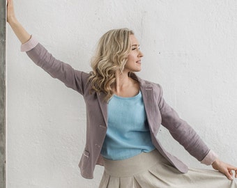 Veste en lin, blazer en lin, blazer de style vintage, veste élégante, veste décontractée élégante, veste de style vintage, vêtements en lin pour femme.