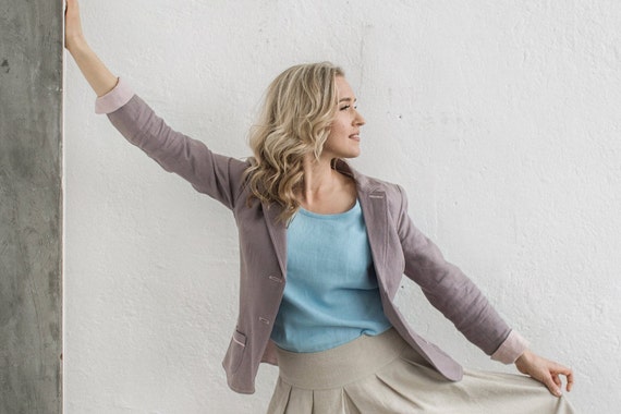 Linen Jacket, Linen Blazer, Vintage Style Blazer, Elegant Jacket