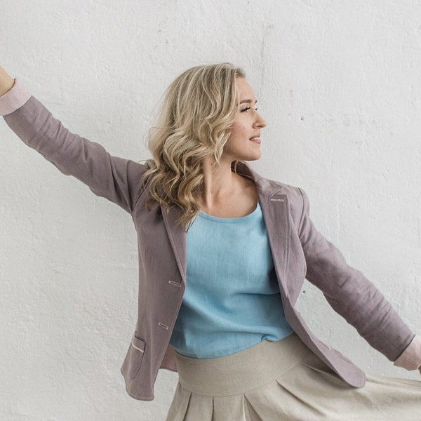 Veste en lin, blazer en lin, blazer de style vintage, veste élégante, veste décontractée élégante, veste de style vintage, vêtements en lin pour femme.