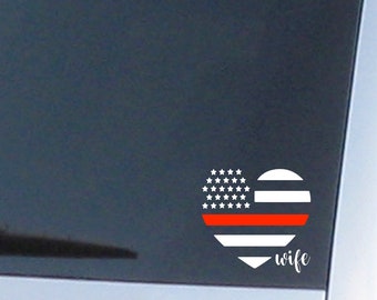 Heart Red Line Fireman Sticker Phone Cup Laptop Car Window Bumper Wife 911 Decal