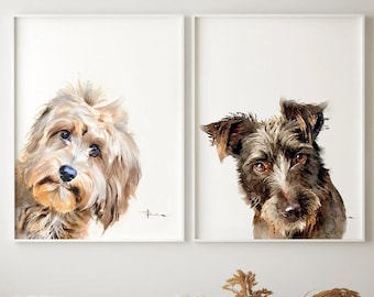 Custom watercolor pet portrait, custom dog portraits, pet family portrait, hand painted
