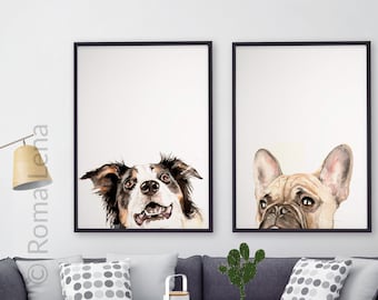 PEEKABOO set of 2 Dog paintings, custom pet portraits, dog portrait custom painting memorial dog lover gift custom dog art dog lovers gift