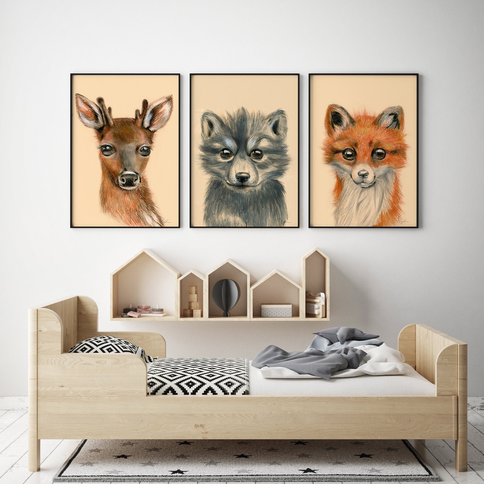 Forest Animals Set of 3 Kids' Room Wall Art Decor Nursery Etsy