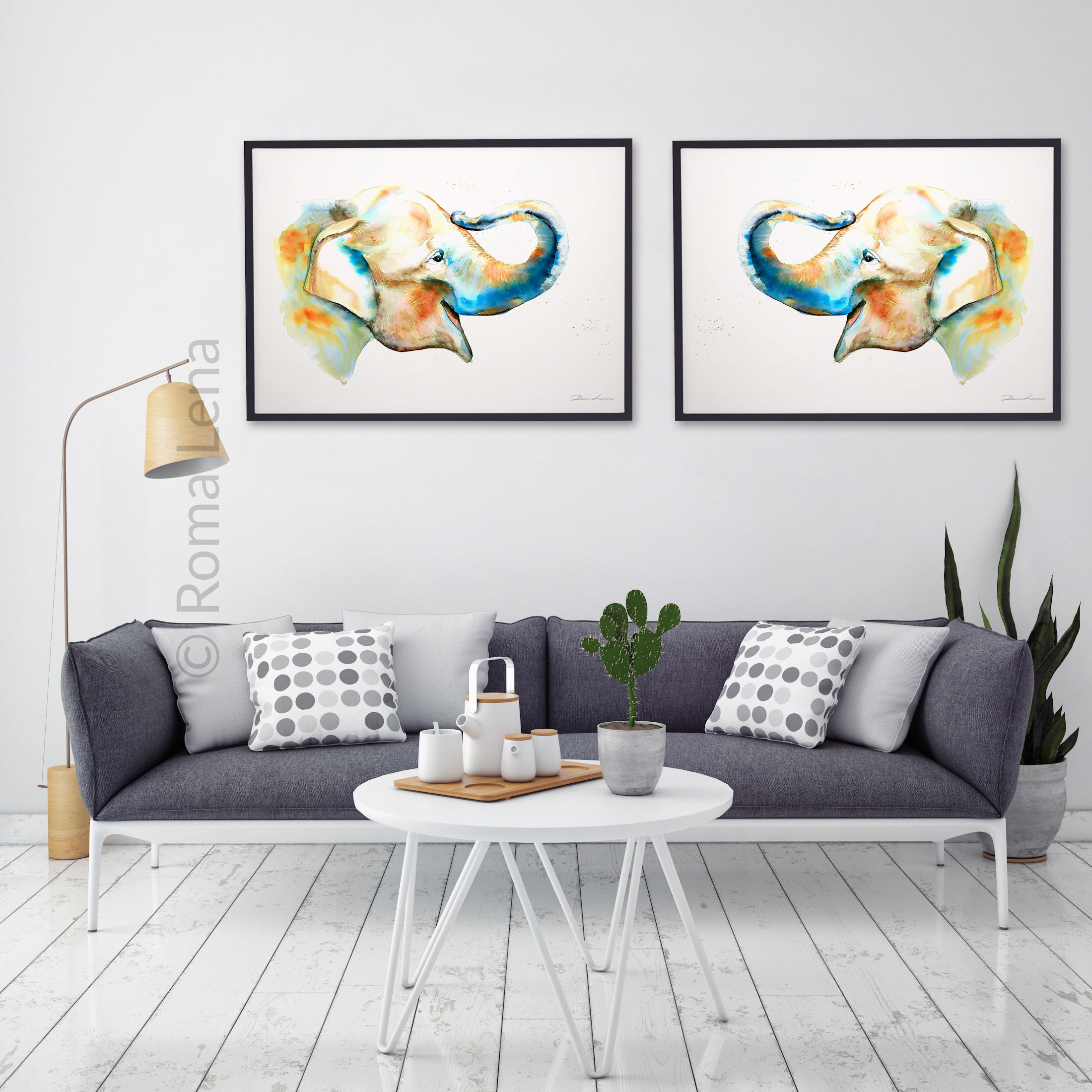 Baby Elephants Room Decor Children Room Art Print Baby Shower Gift Watercolor Art Decor Bedroom Art Posters Elephant Set 2 Posters Canvas