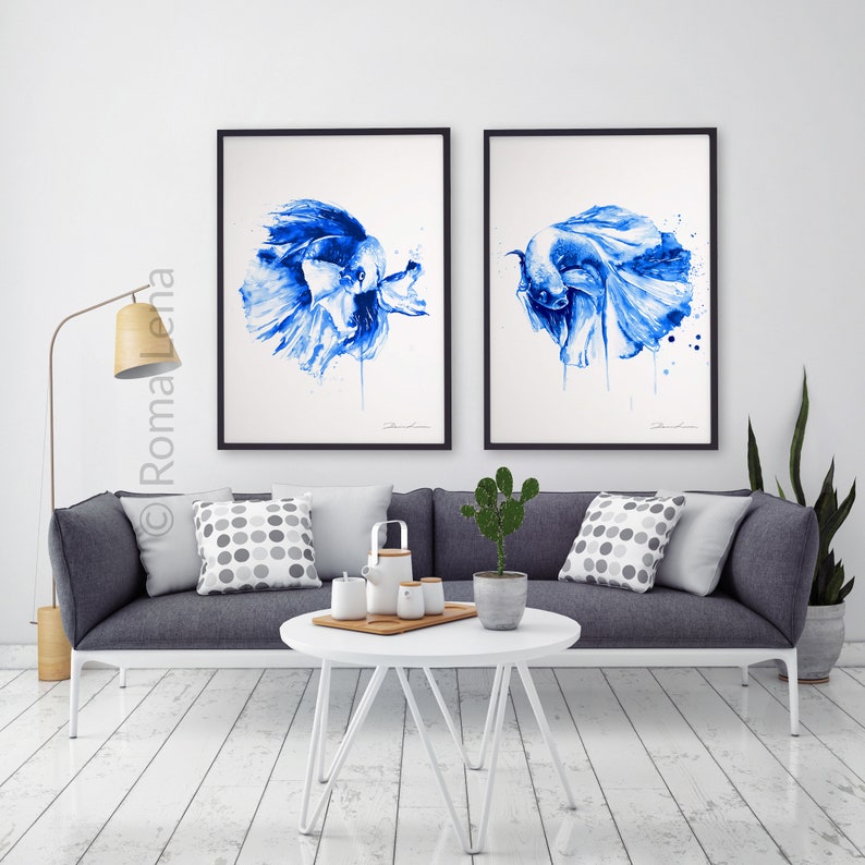 Betta Fish Blue Wall Art Entryway Wall Decor Bathroom Etsy