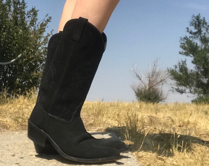 Vintage Black Suede Western Boots Men's 8.5 Women's 10 Etsy